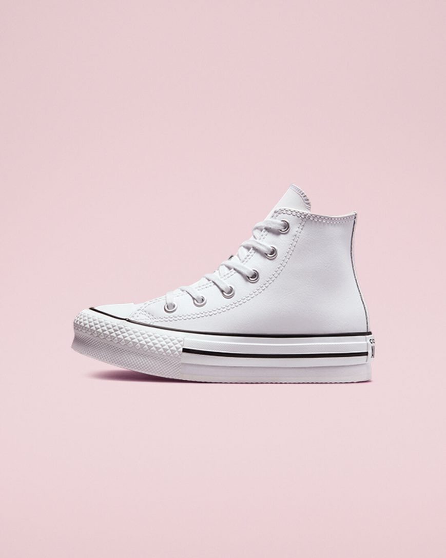 Girls' Converse Chuck Taylor All Star Lift Leather High Top Platform Shoes White / Beige White / Black | AU 1C3E4T